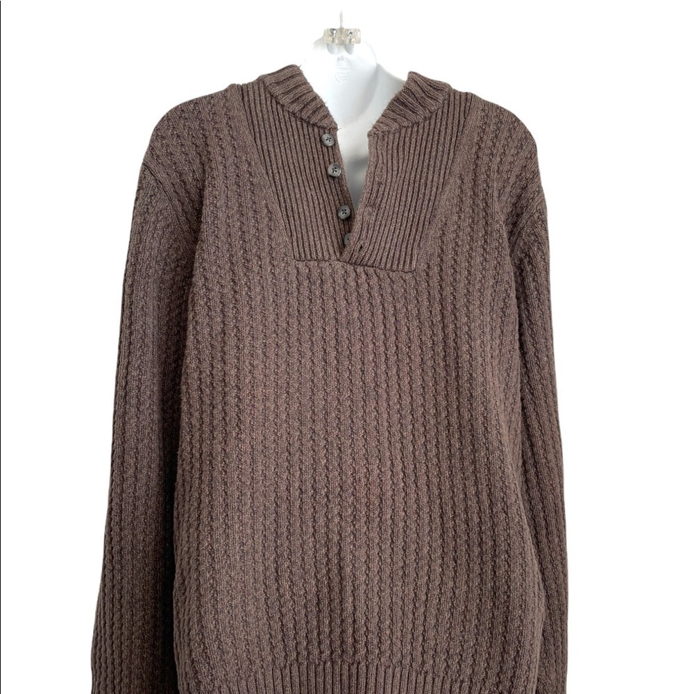 Eddie Bauer Cable Shawl Collar Button Down Pullover Sweater Vintage Brown Large